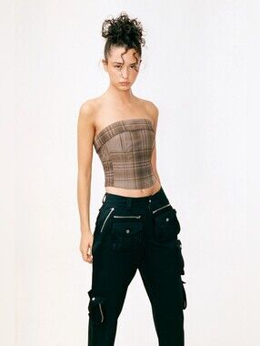 NWT With Jean Carla Corset Top, Size Small, Plaid, Tube Corset Top